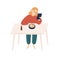 Happy woman surfing internet watching at tablet during eating food vector flat illustration. Colorful domestic female