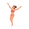 Happy woman in swimsuit jumping person in swimwear
