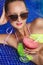 Happy woman on the tropical beach.