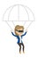 Happy woman in vr headset flying with parachute.
