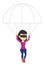 Happy woman in vr headset flying with parachute.