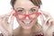 Happy Woman Wearing Red Framed Glasses