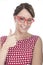 Happy Woman Wearing Red Framed Glasses Thumbs Up