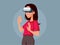 Happy Woman Wearing VR Glasses Vector Illustration