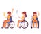 Happy woman in wheelchair - cartoon person with disability smiling and winning despite handicap