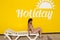 Happy woman on yellow background. summer vacation. holiday text on yellow wall. sexy girl