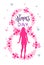 Happy Women Day Card 8 March Poster With Silhouette Pink Girl On Doodle Background
