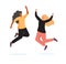 Happy Women Jumping on White Background. Young Joyful Female Characters Jump or Dancing with Raised Hands. Happiness.