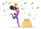 Happy women receive cash People saving money get profit or high income vector illustration Earning money, finance, success concept
