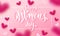 Happy women`s day banner with ballon heart on romantic pink background. Vector 8 March greetings text poster