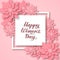 Happy Women s Day calligraphy lettering with pink origami flowers. Paper cut style vector illustration. International womens day
