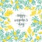 Happy Women s Day festive wish against figure eight on background surrounded by beautiful blooming yellow mimosa flowers