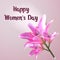 Happy Women`s Day. Greeting card with beautiful bouquet of lily.