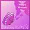 Happy Women`s Day. Greeting card with butterfly. Template postcards.