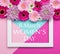 Happy Women`s Day Pastel Candy Coloured Background. Floral womens day flat lay greeting card.