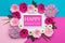 Happy Women`s Day Pastel Candy Colours Background. Floral flat lay.