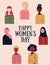 Happy Womens Day. 8 March. Bundle of young women different nationality, Afro American, Arabian, European. International