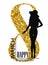 Happy womens day. 8 march Silhouette of a girl and gold tinsel International Womens Day Background