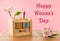 Happy Womens Day background with calendar and blossom