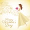 Happy womens day card girl bouquet flowers heart background