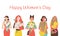 Happy Womens Day Greeting Card with Cartoon Ladies