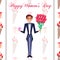 Happy Womens Day Greeting Card with Man in Tuxedo