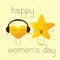 Happy womens day greeting card with musical characters