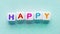 happy word good wish positive blocks letters blue