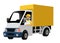 Happy worker driving delivery truck box