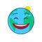 Happy world globe isolated emoticon