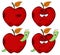 Happy Worm In A Grumpy Rotten Red Apple Fruit Cartoon Mascot Characters Series Set 1. Collection