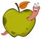 Happy Worm In A Rotten Green Apple Fruit Cartoon Mascot Character Design.