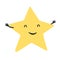 Happy yellow five rays star character, cartoon clipart. Lucky star vector Illustration