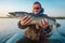 Happy young angler holds the pike fish