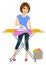 Happy young attractive woman ironing clothes. Housework