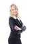 Happy young blond business woman smiling