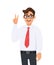 Happy young businessman showing/gesturing two, victory or v sign with hand fingers. Smiling man making peace sign. Positive human.