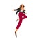 Happy young carefree woman jumping up for fun and joy, feeling freedom. Active excited smiling character with positive