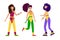 Happy Young Characters girls in Fashionable clothes leggings and swimsuits and hairstyles of the 80s-90s Stylish