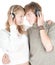 Happy young couple in headphones