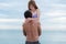 Happy young couple hug romantic lifestyle on tropical beach travel relaxation