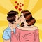 Happy Young Couple Kissing. Pop Art