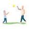 Happy young dad plays with his son tossing the bal