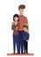 Happy Young Family and Child Cartoon Characters