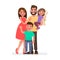 Happy young family. Dad, mom, son and daughter together. Vector illustration