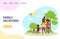 Happy young family in the park. Landing page for design. Vector illustration in flat style.