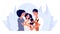 Happy young family. People adopting dog, mother and father, daughter and pet vector illustration