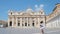 Happy young family at St. Peter`s Basilica church in Vatican city, Rome. Travel father and kid on european vacation in