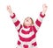 Happy young girl cheering with arms raised