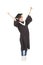 Happy Young graduate girl student standing and hand up